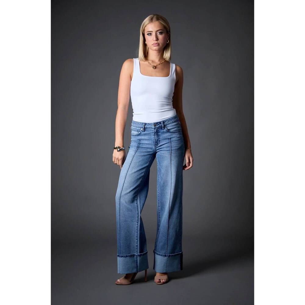 NEW BLUE REVIVAL cuffed low rise wide leg jeans in blue